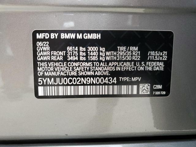 5YMJU0C02N9N00434 - 2022 BMW X5 M GRAY photo 13