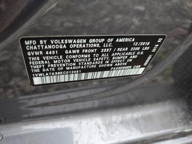 1VWLA7A36KC012051 - 2019 VOLKSWAGEN PASSAT WOLFSBURG GRAY photo 12