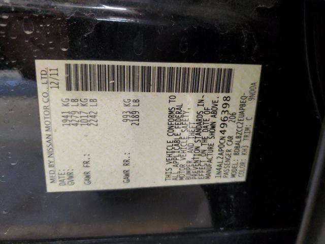 1N4AL2AP0CN496398 - 2012 NISSAN ALTIMA BASE შავი ფოტო 12