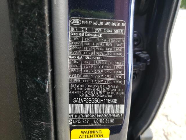 SALVP2BG5GH116998 - 2016 LAND ROVER RANGE ROVE SE BLUE photo 13