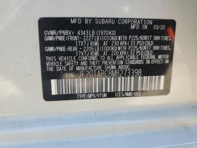 JF2GTAPC8M8273398 - 2021 SUBARU CROSSTREK PREMIUM WHITE photo 13