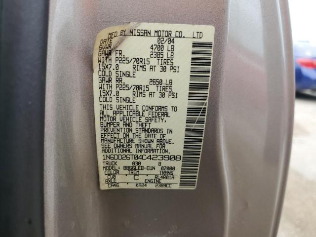 1N6DD26T04C423908 - 2004 NISSAN FRONTIER KING CAB XE TAN photo 12