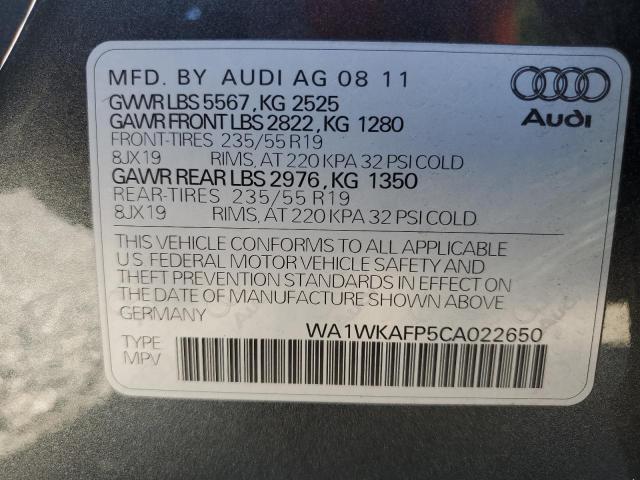 WA1WKAFP5CA022650 - 2012 AUDI Q5 PRESTIGE GRAY photo 13