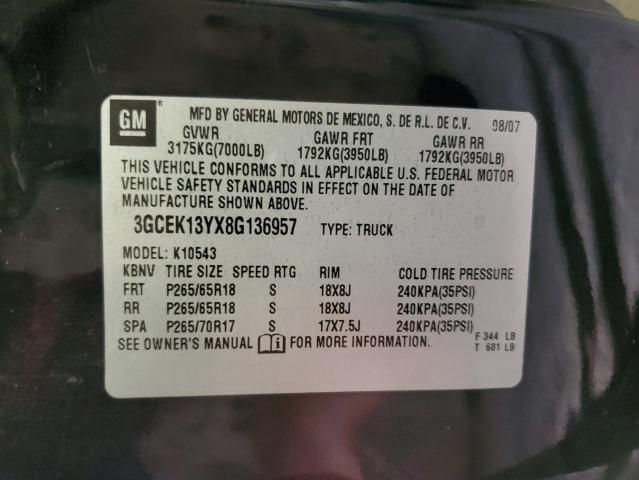 3GCEK13YX8G136957 - 2008 CHEVROLET SILVERADO K1500 BLACK photo 12