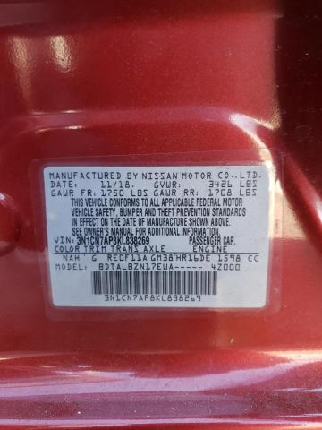 3N1CN7AP8KL838269 - 2019 NISSAN VERSA S BURGUNDY photo 13