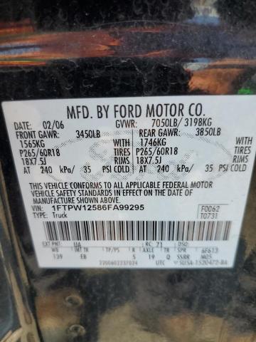 1FTPW12586FA99295 - 2006 FORD F150 SUPERCREW BLACK photo 12