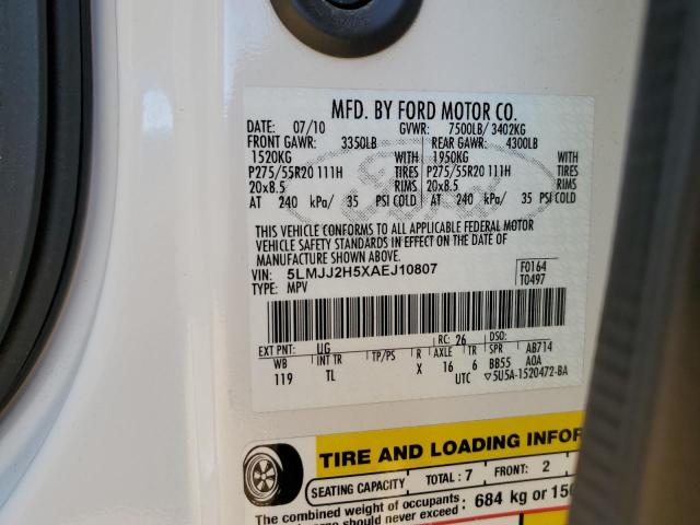 5LMJJ2H5XAEJ10807 - 2010 LINCOLN NAVIGATOR თეთრი ფოტო 10