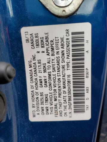 2HGFB6E59DH708116 - 2013 HONDA CIVIC SI BLUE photo 13