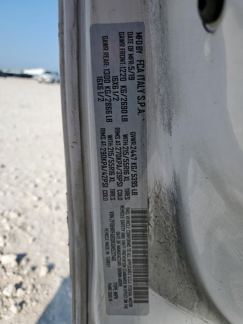 ZFBHRFAB0K6N53746 - 2019 RAM PROMASTER WHITE photo 13