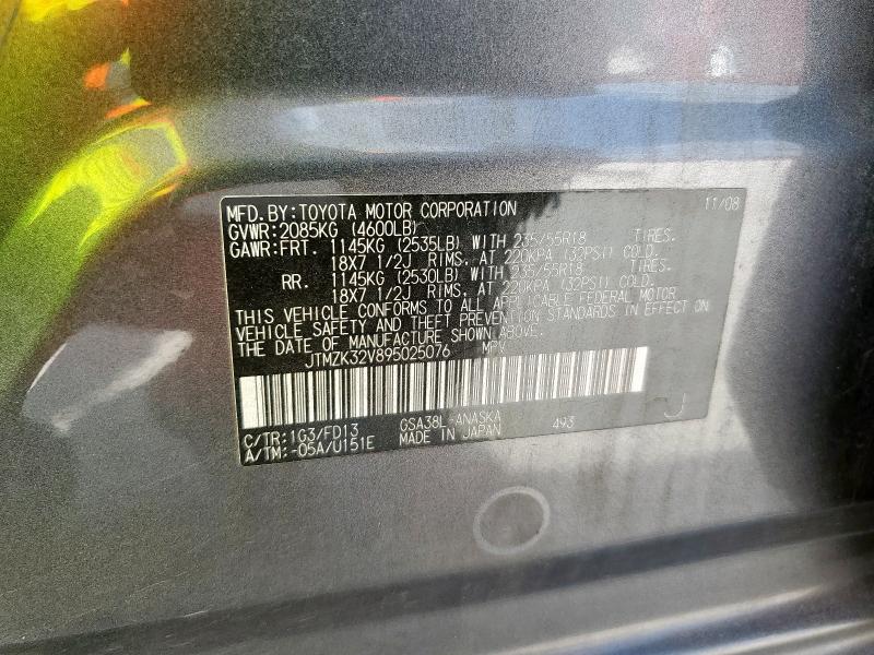 JTMZK32V895025076 - 2009 TOYOTA RAV4 SPORT GRAY photo 14