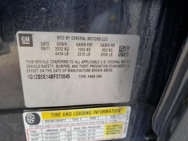 1G1ZB5E14BF370845 - 2011 CHEVROLET MALIBU LS Սև լուսանկար 12