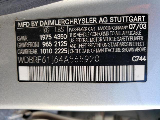 WDBRF61J64A565920 - 2004 MERCEDES-BENZ C 240 BLUE photo 10