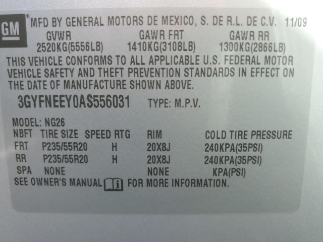 3GYFNEEY0AS556031 - 2010 CADILLAC SRX PERFORMANCE COLLECTION Srebrny zdjęcie 12