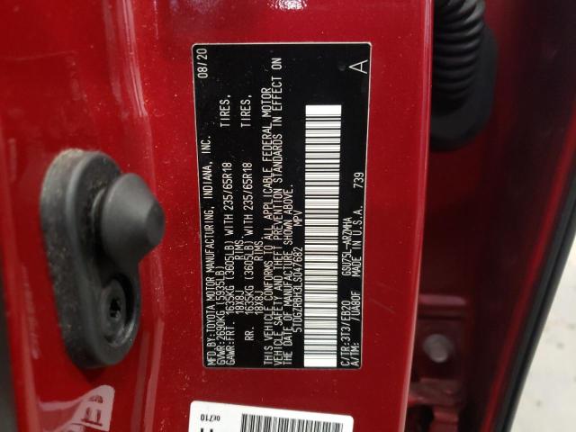 5TDGZRBH3LS047682 - 2020 TOYOTA HIGHLANDER XLE RED photo 13