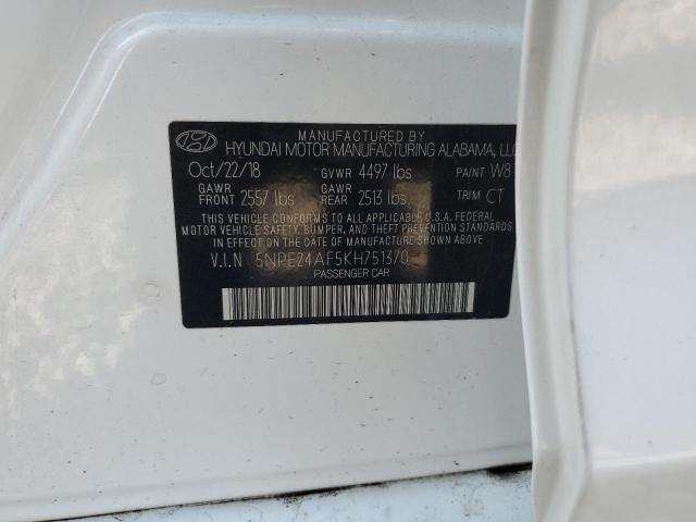 5NPE24AF5KH751370 - 2019 HYUNDAI SONATA SE WHITE photo 12