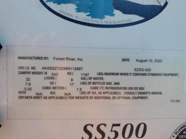 4X4SSZ102MN112887 - 2021 FOREST RIVER PALOMINO SS500 白色 照片 10