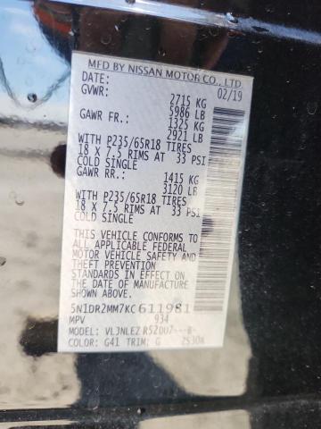 5N1DR2MM7KC611981 - 2019 NISSAN PATHFINDER S Noir photo 13