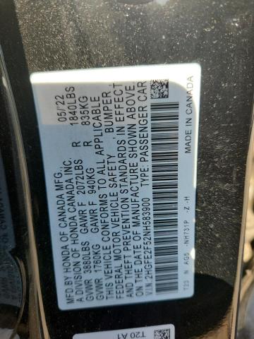 2HGFE2F52NH583900 - 2022 HONDA CIVIC SPORT შავი ფოტო 13