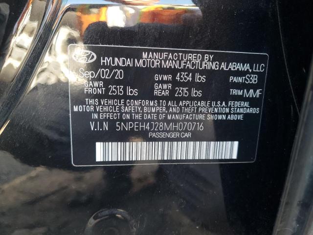 5NPEH4J28MH070716 - 2021 HYUNDAI SONATA LIMITED BLACK photo 12