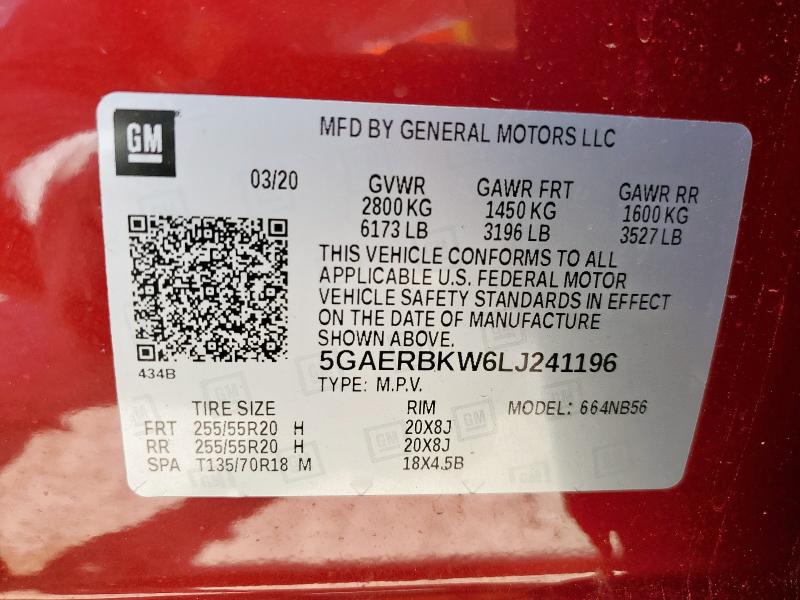 5GAERBKW6LJ241196 - 2020 BUICK ENCLAVE ESSENCE 红色 照片 14