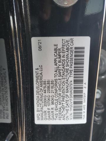 1HGCV1F3XMA097974 - 2021 HONDA ACCORD SPORT შავი ფოტო 12