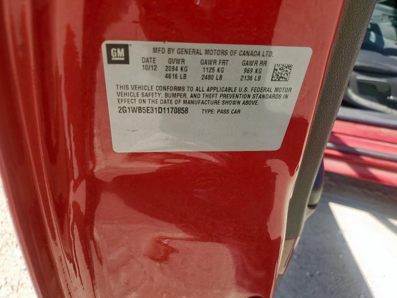 2G1WB5E31D1170858 - 2013 CHEVROLET IMPALA LT RED photo 12