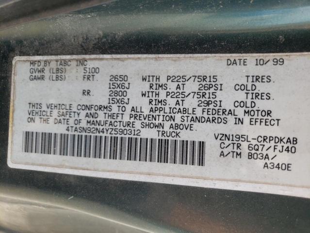 4TASN92N4YZ590312 - 2000 TOYOTA TACOMA XTRACAB PRERUNNER 绿色 照片 12