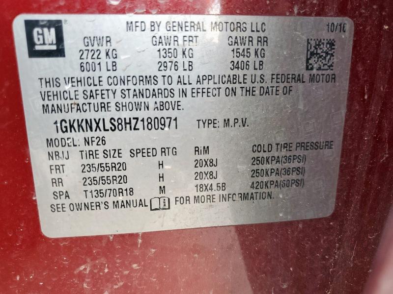 1GKKNXLS8HZ180971 - 2017 GMC ACADIA DENALI RED photo 13