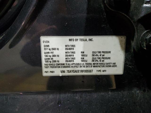 7SAYGAEE1RF005587 - 2024 TESLA MODEL Y Сірий фото 12