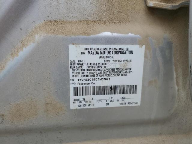 1YVHZ8CB8C5M07621 - 2012 MAZDA 6 S SILVER photo 12