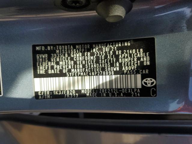 5YFEPMAE4NP278898 - 2022 TOYOTA COROLLA LE BLUE photo 13