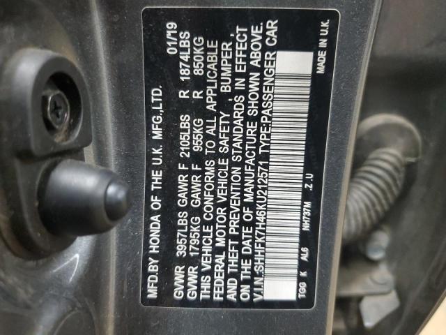 SHHFK7H46KU212571 - 2019 HONDA CIVIC SPORT Сұр фото 12