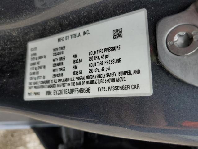 5YJ3E1EA0PF545696 - 2023 TESLA MODEL 3 رمادي صورة 12