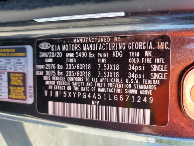 5XYPG4A51LG671249 - 2020 KIA SORENTO S GRAY photo 12