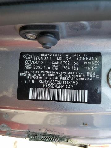 KMHDH6AEXDU013159 - 2013 HYUNDAI ELANTRA CO GS GRAY photo 12