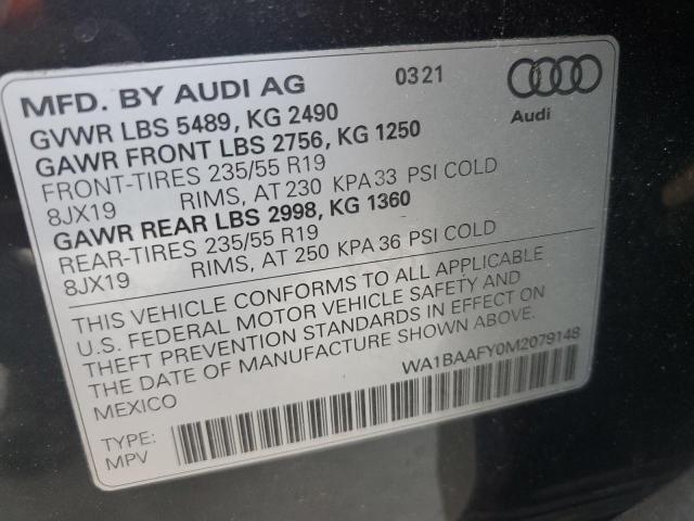 WA1BAAFY0M2079148 - 2021 AUDI Q5 PREMIUM PLUS CHARCOAL photo 14