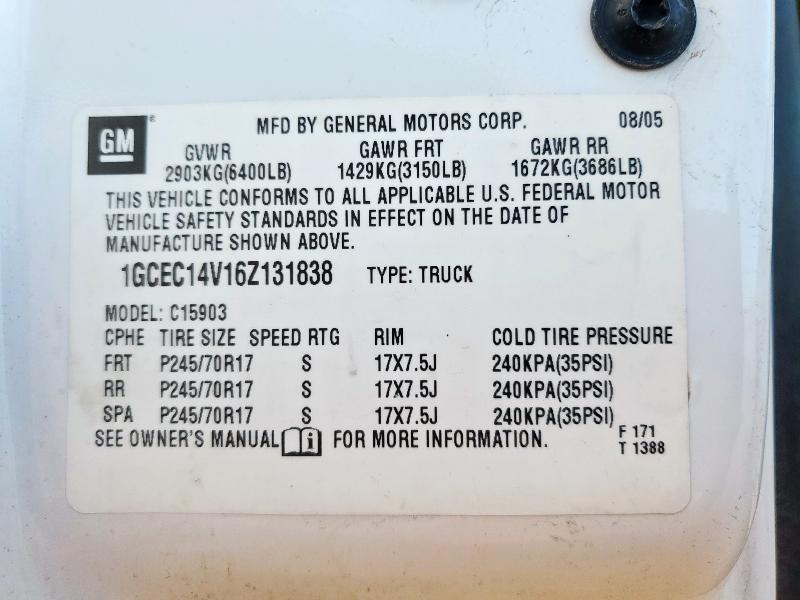 1GCEC14V16Z131838 - 2006 CHEVROLET SILVERADO C1500 白色 照片 12