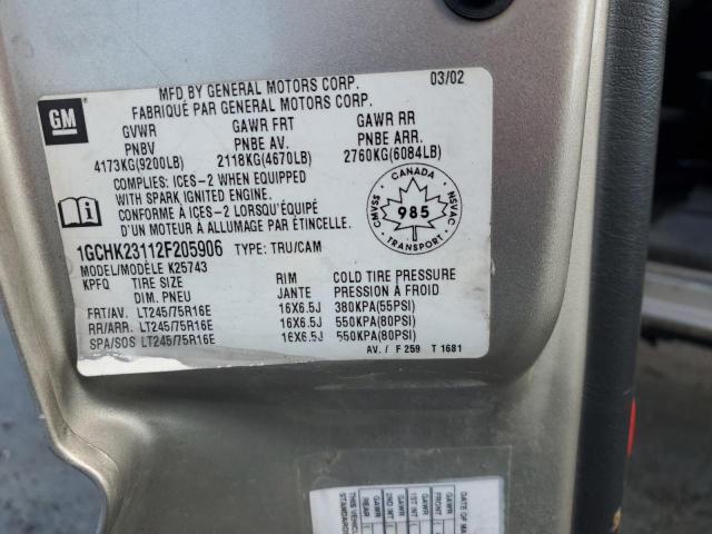 1GCHK23112F205906 - 2002 CHEVROLET SILVERADO K2500 HEAVY DUTY TAN photo 12