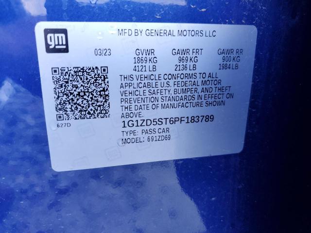 1G1ZD5ST6PF183789 - 2023 CHEVROLET MALIBU LT 蓝色 照片 12