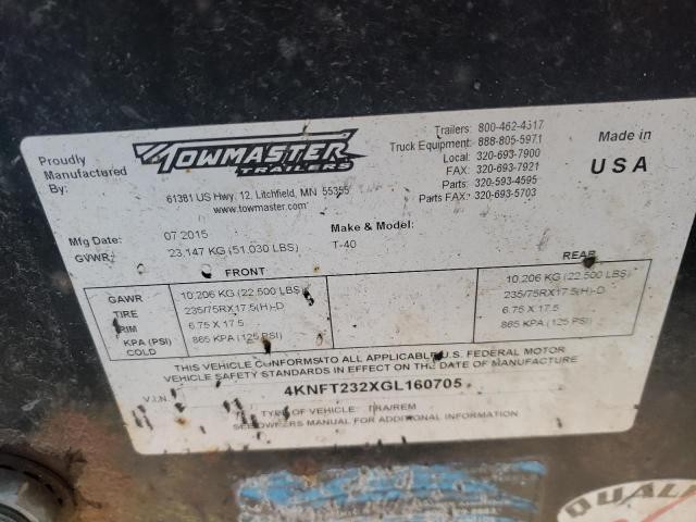 4KNFT232XGL160705 - 2016 TOWM TRAILER BLACK photo 10