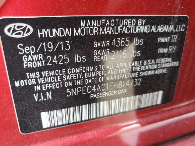 5NPEC4AC1EH814732 - 2014 HYUNDAI SONATA SE RED photo 12