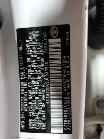 4T1B11HK9JU049320 - 2018 TOYOTA CAMRY L 白色 照片 12