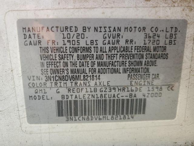 3N1CN8DV6ML821814 - 2021 NISSAN VERSA S WHITE photo 13