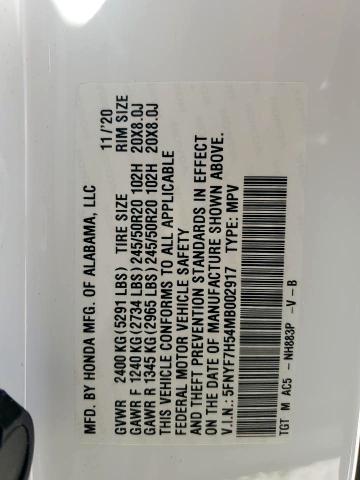 5FNYF7H54MB002917 - 2021 HONDA PASSPORT EXL WHITE photo 13