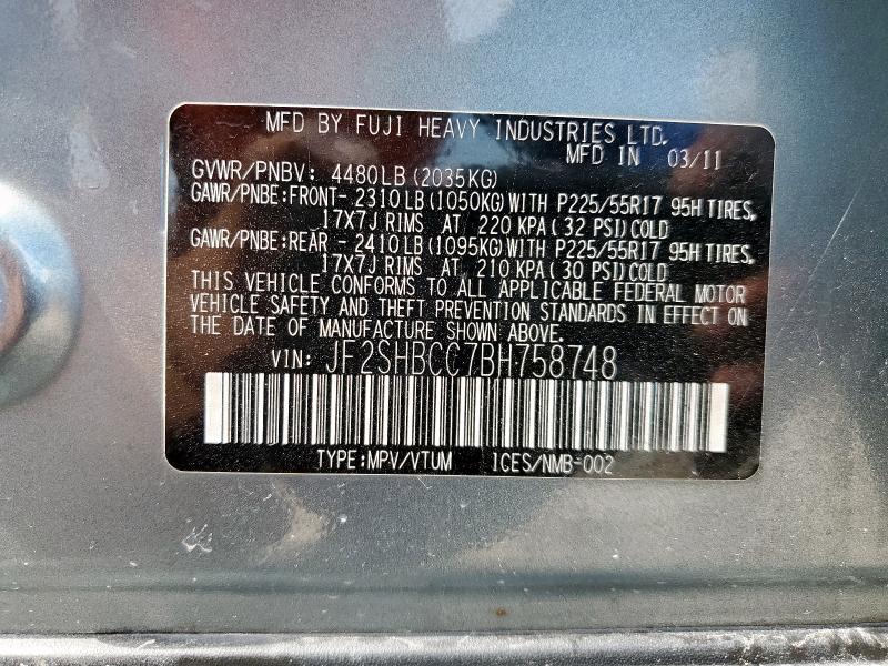 JF2SHBCC7BH758748 - 2011 SUBARU FORESTER 2.5X PREMIUM BLUE photo 13