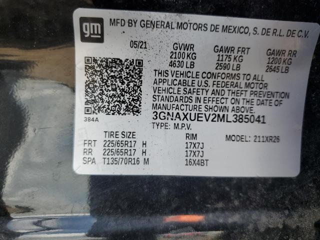 3GNAXUEV2ML385041 - 2021 CHEVROLET EQUINOX LT 黑色 照片 14