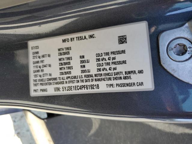 5YJ3E1EC4PF619218 - 2023 TESLA MODEL 3 Grafitowy zdjęcie 12
