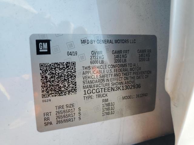 1GCGTEEN3K1302936 - 2019 CHEVROLET COLORADO ZR2 WHITE photo 12