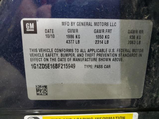 1G1ZD5E16BF215949 - 2011 CHEVROLET MALIBU 2LT ლურჯი ფოტო 12