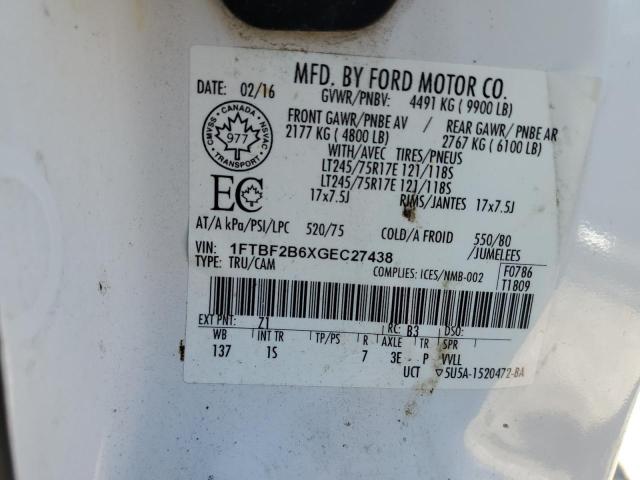 1FTBF2B6XGEC27438 - 2016 FORD F250 SUPER DUTY WHITE photo 12